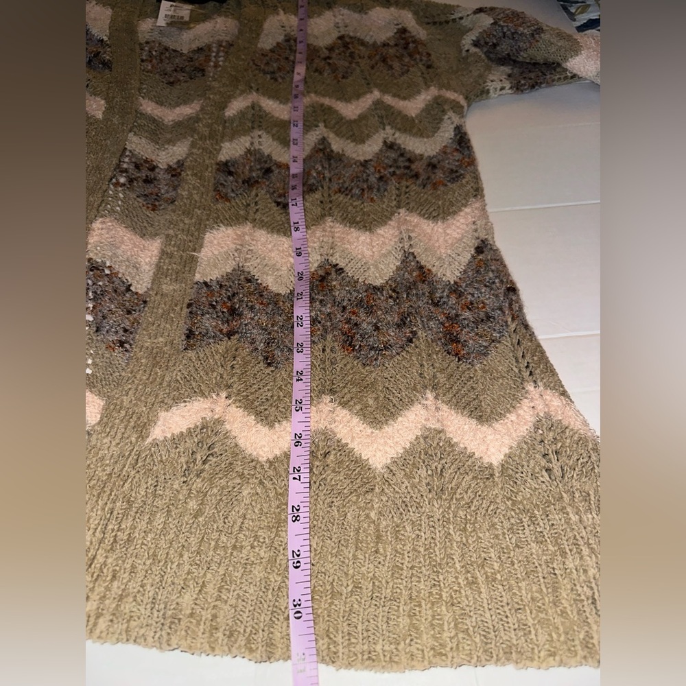 New Preswick & Moore Womens Long Cardigan Tans/ Pale Pink Boho/ Belt / size 2X - Picture 13 of 15